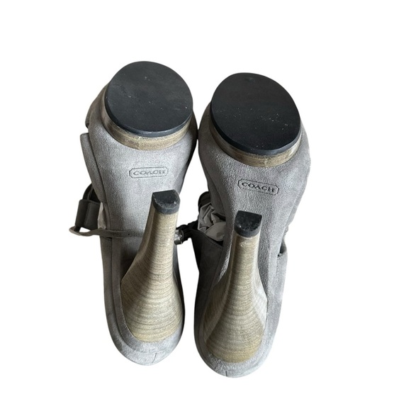 Coach Teagan Genuine Suede Leather Lace Up Open Toe High Heels In Gray Size 7 - Picture 11 of 12